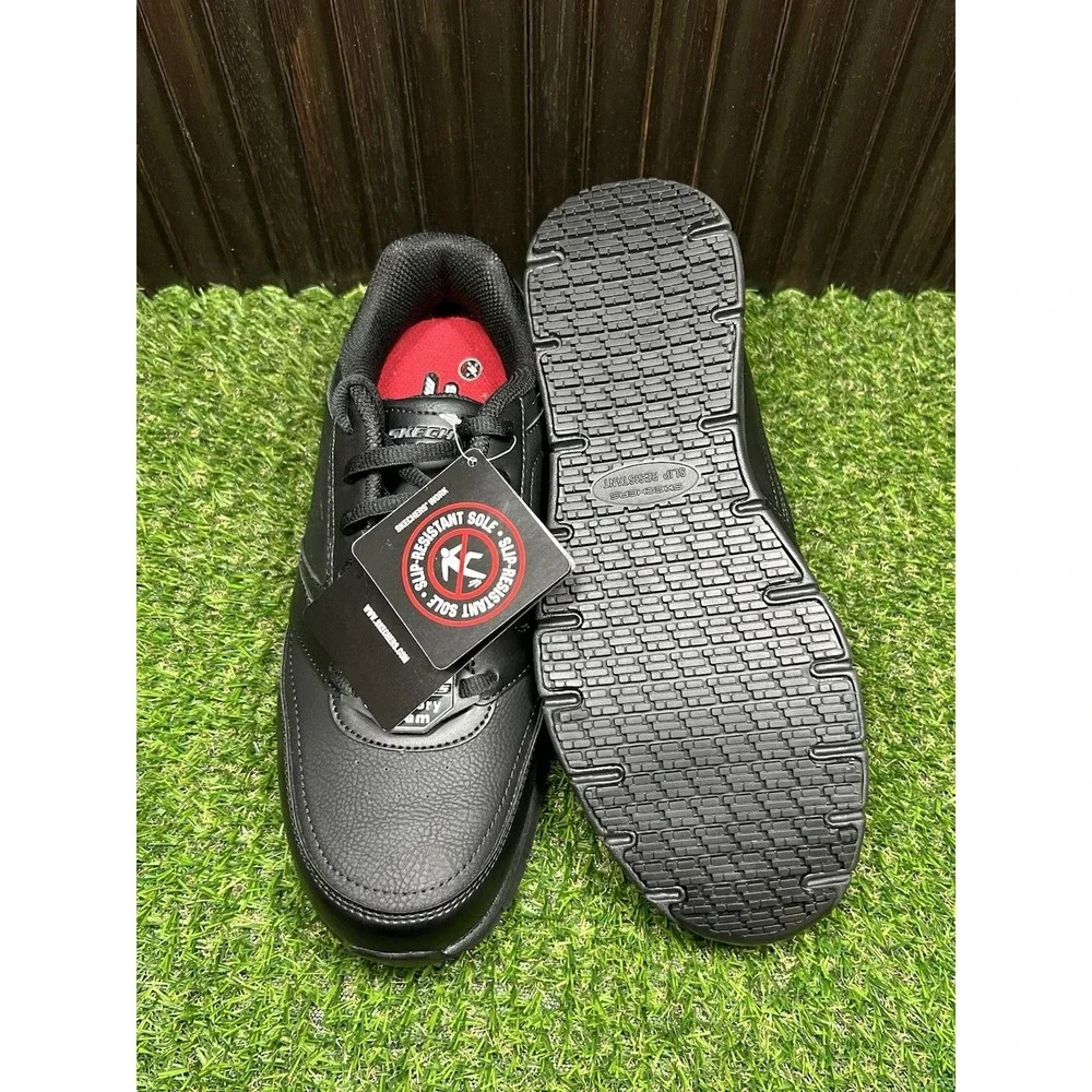 Size 9 - Skechers Nampa Black Mens Work Shoes Slip Resistant Memory Foam 77156